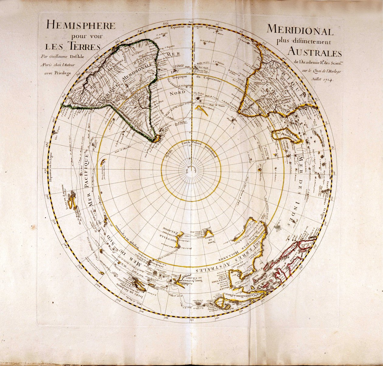 Udsigt over den sydlige (antarktiske) polatlas af Guillaume Delisle (1675-1726), geograf af Guillaume Delisle