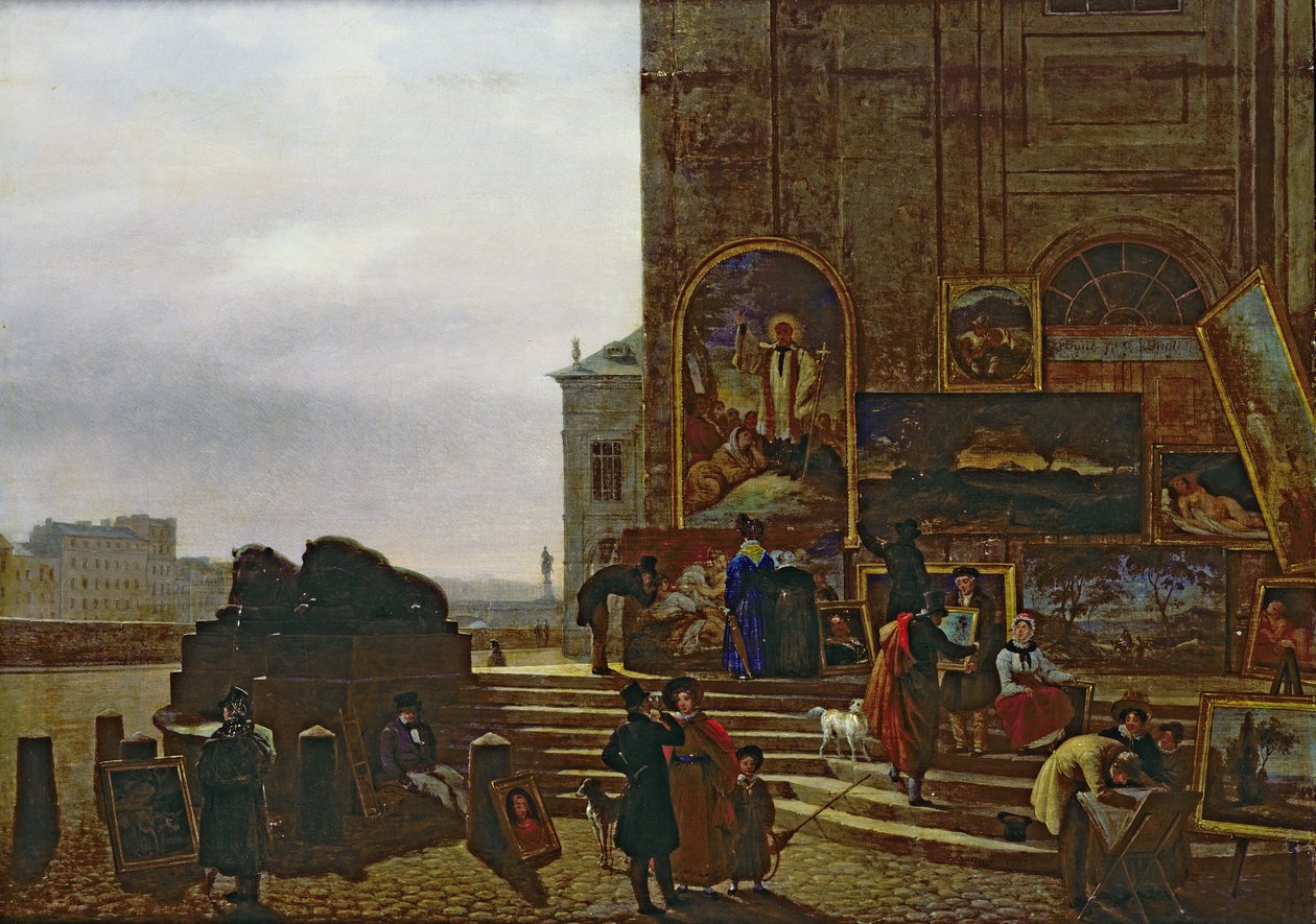 Salg af malerier uden for Institut de France, 1837 af Guillaume Frederic Ronmy
