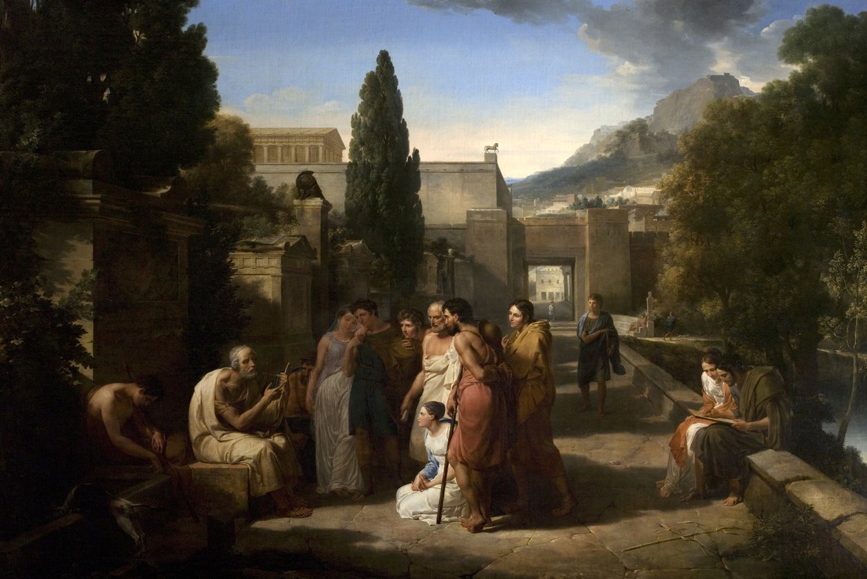 Homer synger sin Iliaden ved Athens port, 1811 af Guillaume Guillon Lethière