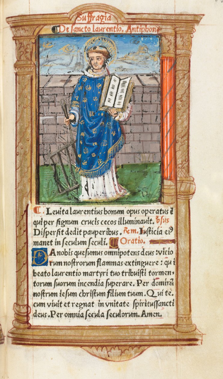 Trykt tidebog (brug af Rom): fol. 101r, St. Lawrence af Guillaume Le Rouge