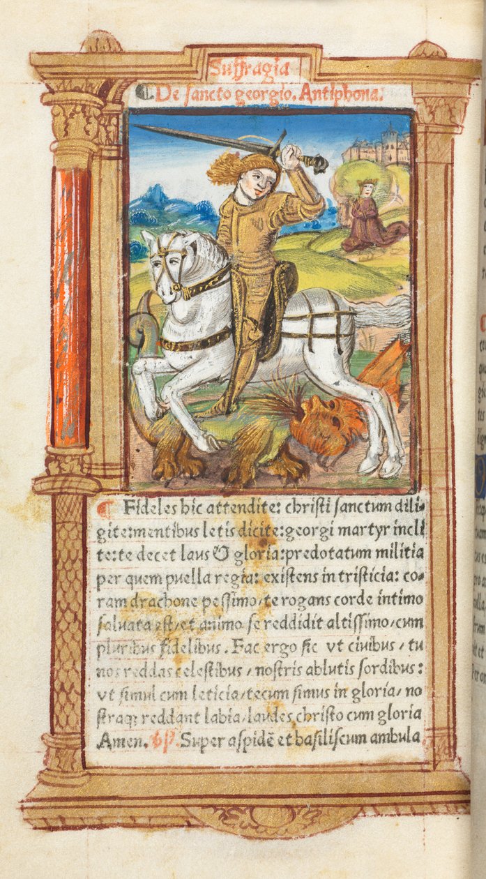 Trykt timebog (brug af Rom): bl. 103v, Sankt Georg dræber dragen af Guillaume Le Rouge