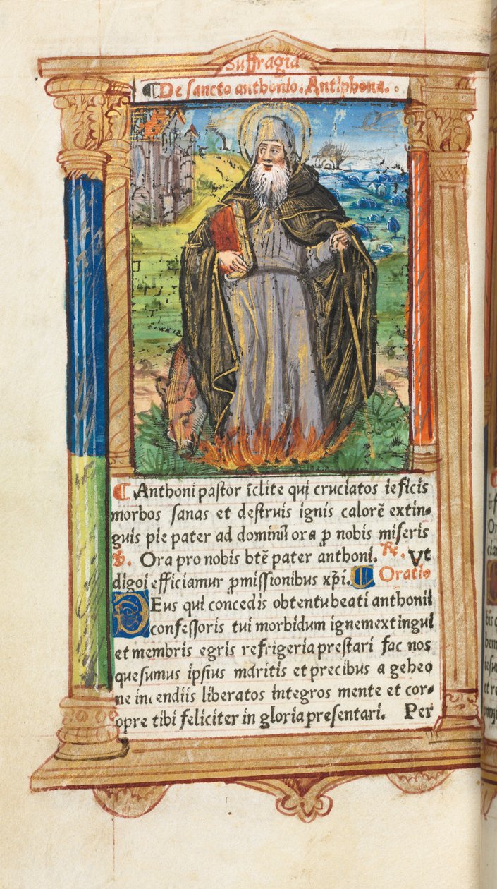 Trykt tidebog (brug af Rom): fol. 104v, St. Anthony Abbot af Guillaume Le Rouge