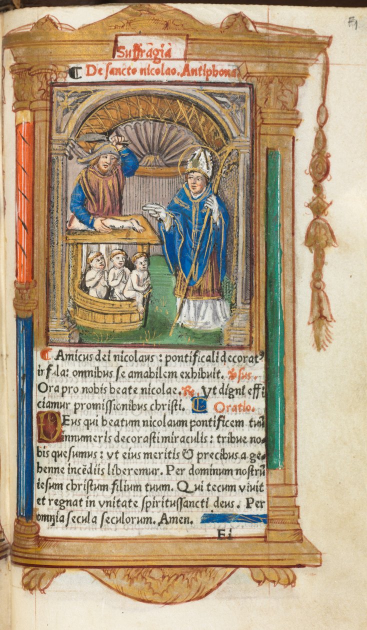 Trykt tidebog (brug af Rom): fol. 105r, Skt. Nikolaus af Guillaume Le Rouge