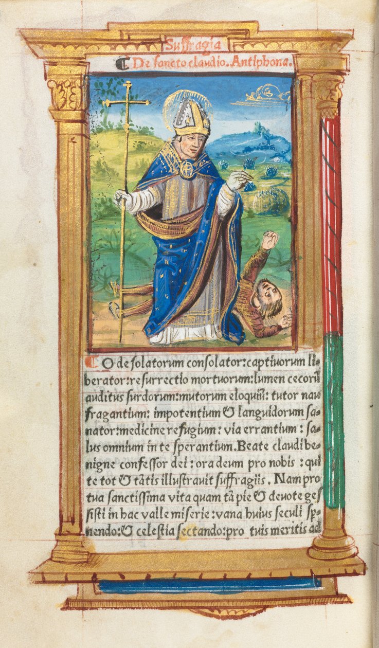 Trykt tidebog (brug af Rom): fol. 105v, Skt. Claude som biskop af Guillaume Le Rouge