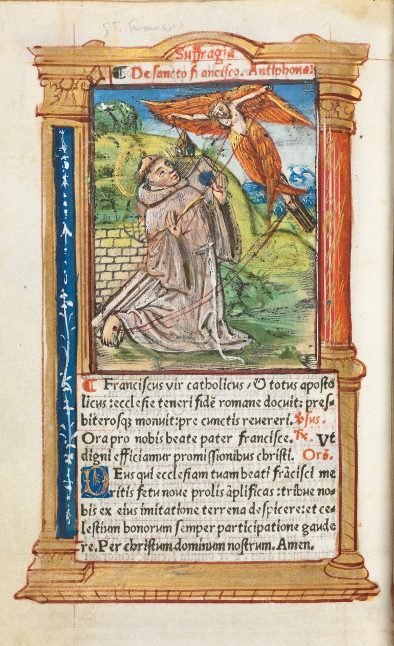 Trykt tidebog (brug af Rom): fol. 106v, Skt. Frans af Assisi af Guillaume Le Rouge