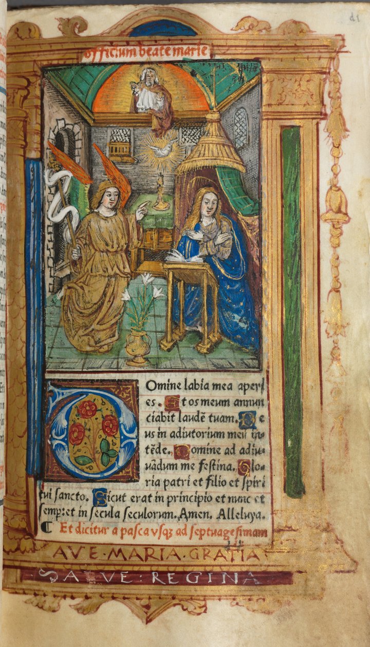 Trykt tidebog (brug af Rom): bl. 25r, Bebudelsen af Guillaume Le Rouge