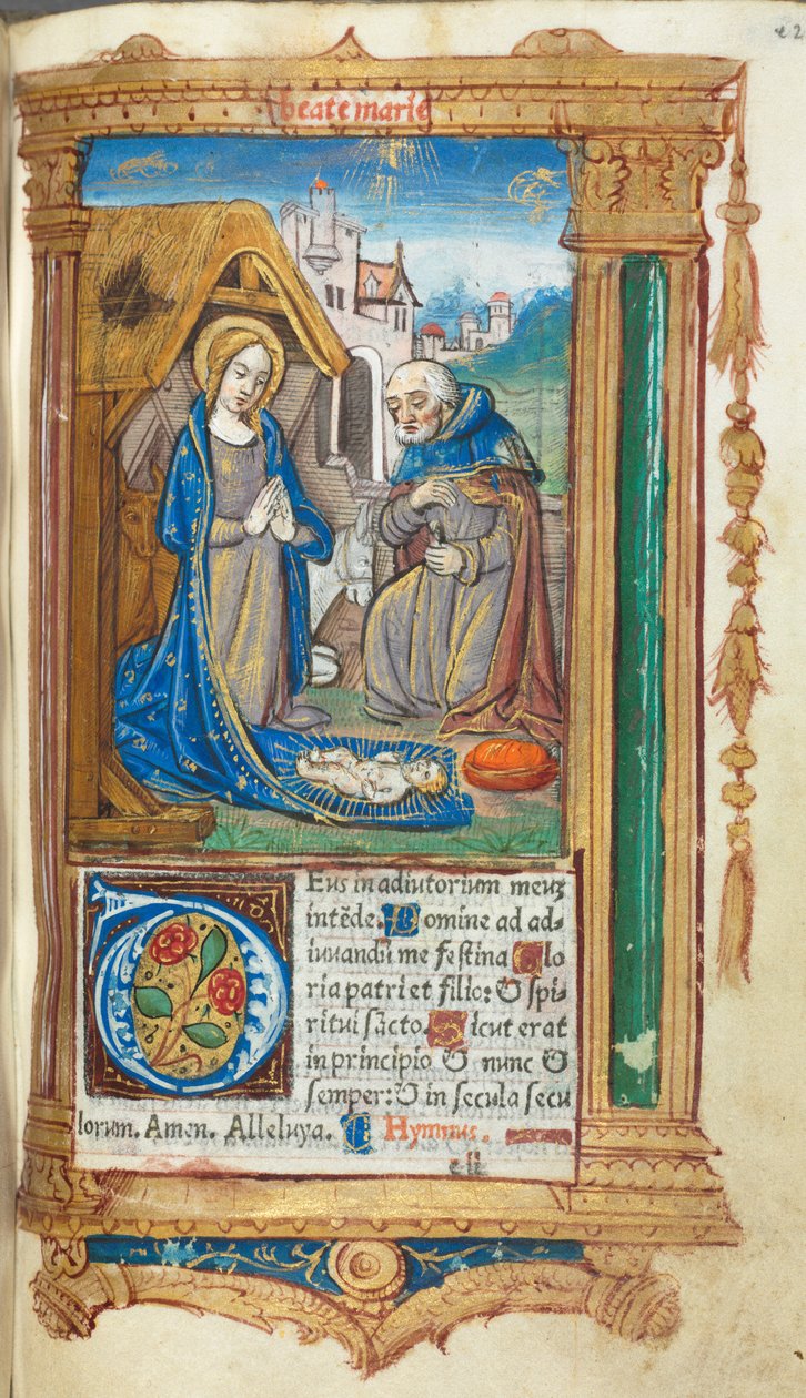 Trykt tidebog (brug af Rom): bl. 34r, Fødslen af Guillaume Le Rouge