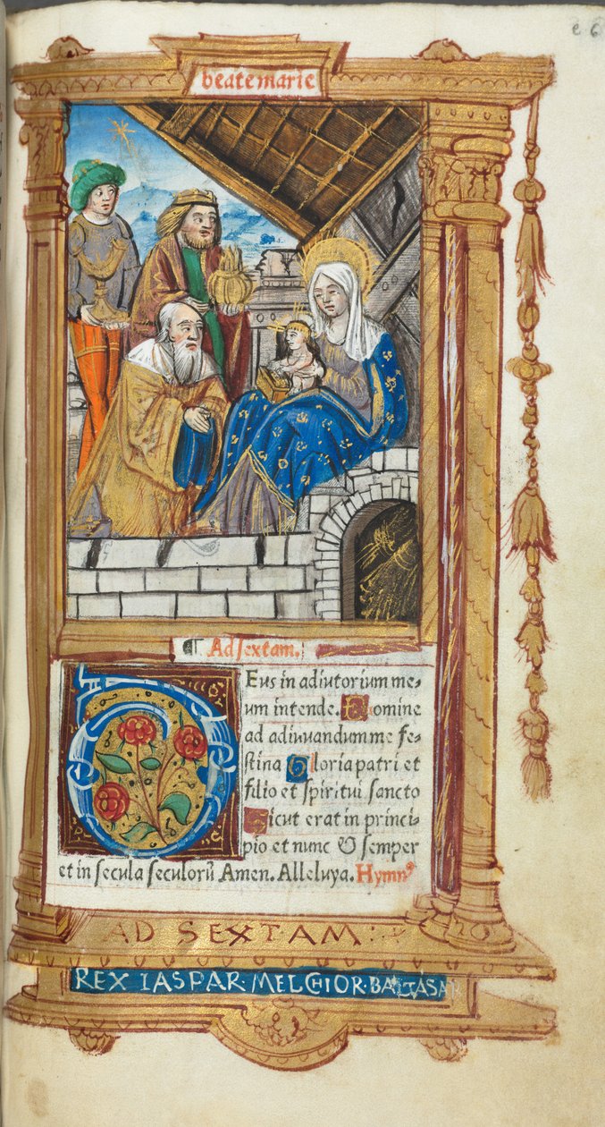 Trykt tidebog (brug af Rom): bl. 38r, De hellige tre kongers tilbedelse af Guillaume Le Rouge