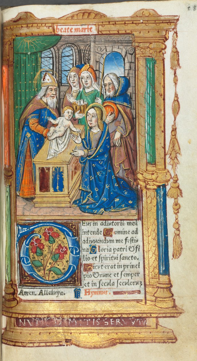 Trykt tidebog (brug af Rom): fol. 40r, Præsentation i templet af Guillaume Le Rouge