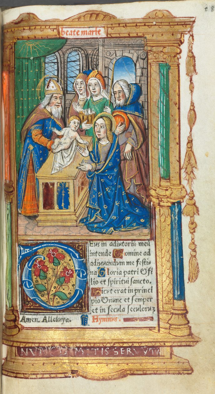 Trykt tidebog (brug af Rom): fol. 40r, Præsentation i templet af Guillaume Le Rouge