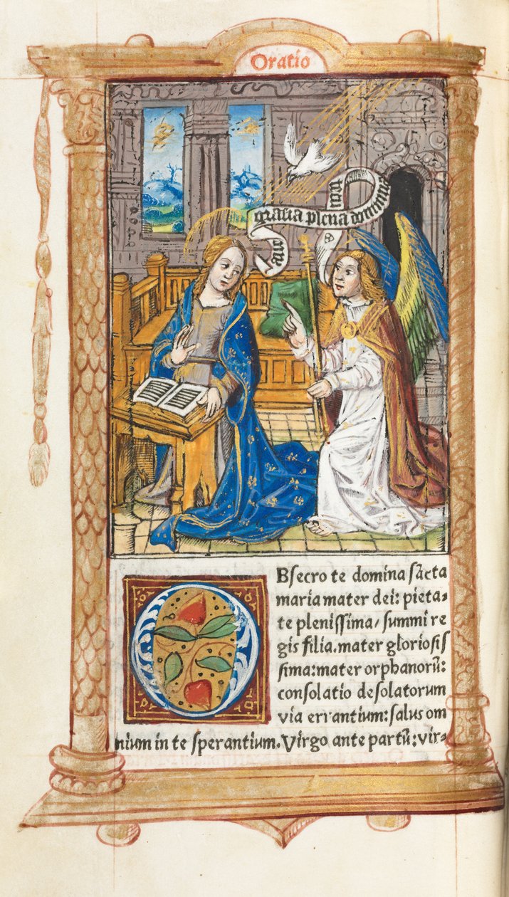 Trykt tidebog (brug af Rom): bl. 60v, Bebudelsen af Guillaume Le Rouge