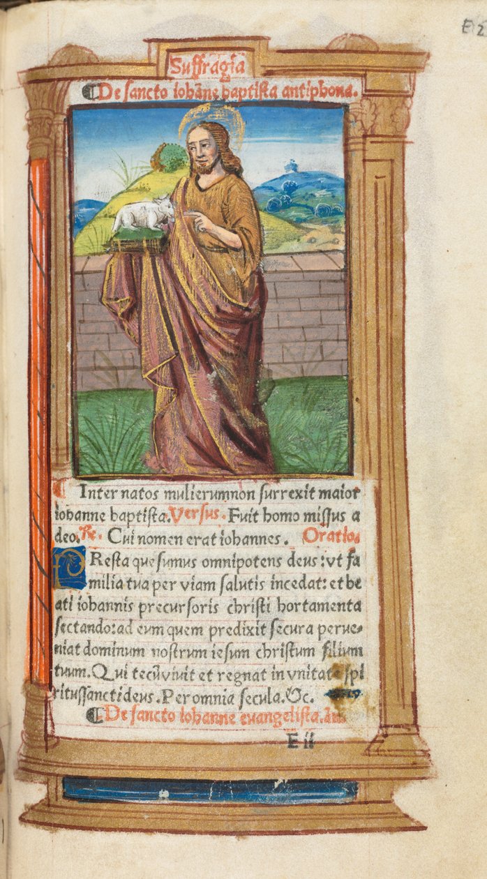 Trykt timebog (brug i Rom): fol. 98r, Johannes Døberen af Guillaume Le Rouge