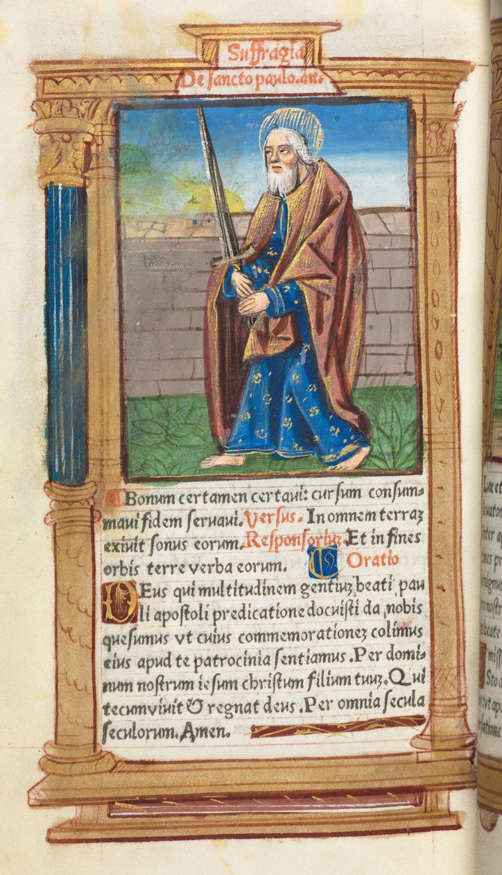 Trykt tidebog (brug af Rom): fol. 99v, St. Paul af Guillaume Le Rouge