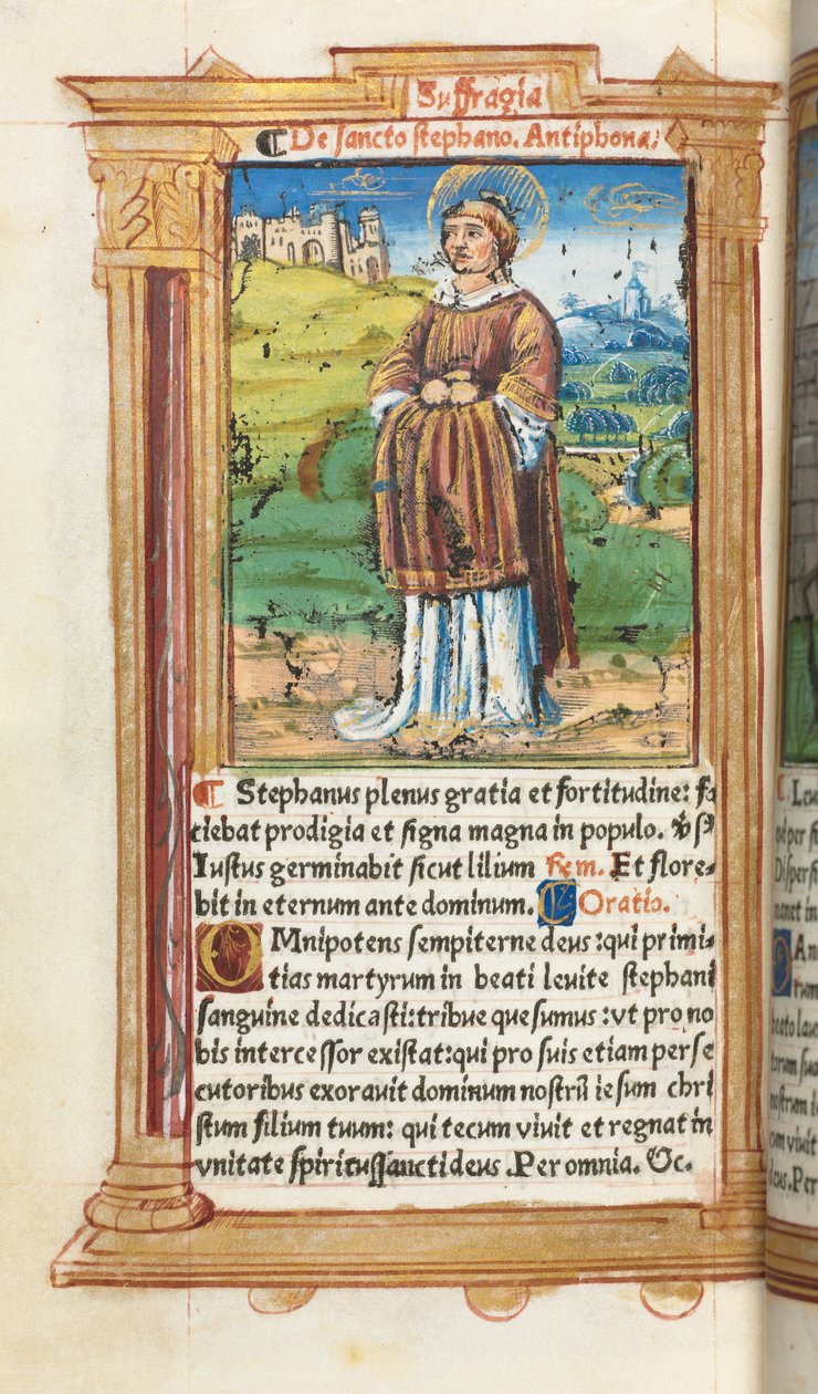 Trykt Timebog Brug af Rom: fol. 100v, St. Stephen, 1510. af Guillaume Le Rouge
