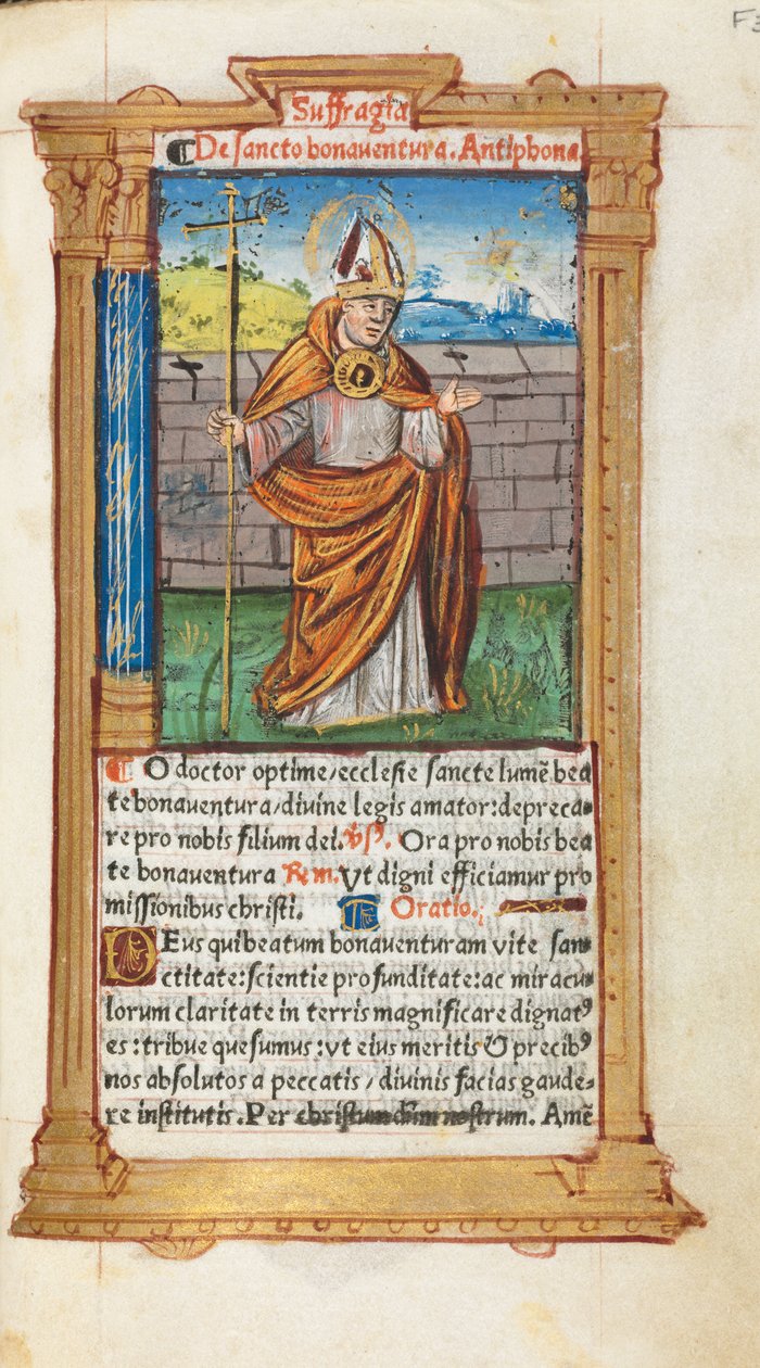 Trykt Timebog Brug af Rom: fol. 107r, St. Bonaventura, 1510. af Guillaume Le Rouge