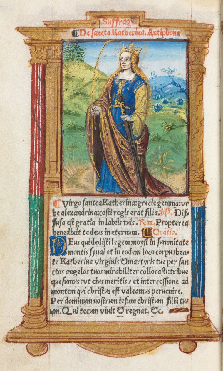 Trykt Timebog Brug af Rom: fol. 109v, St. Catherine, 1510. af Guillaume Le Rouge