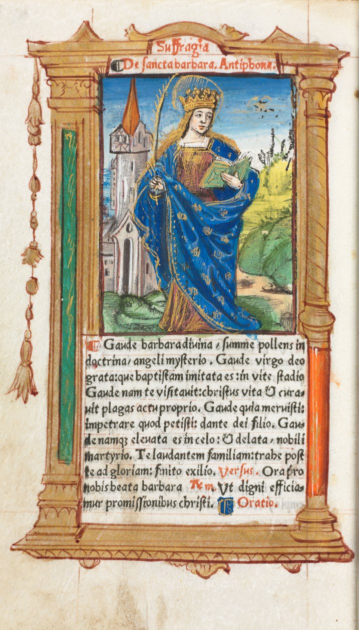 Trykt Timebog Brug af Rom: fol. 110v, St. Barbara, 1510. af Guillaume Le Rouge