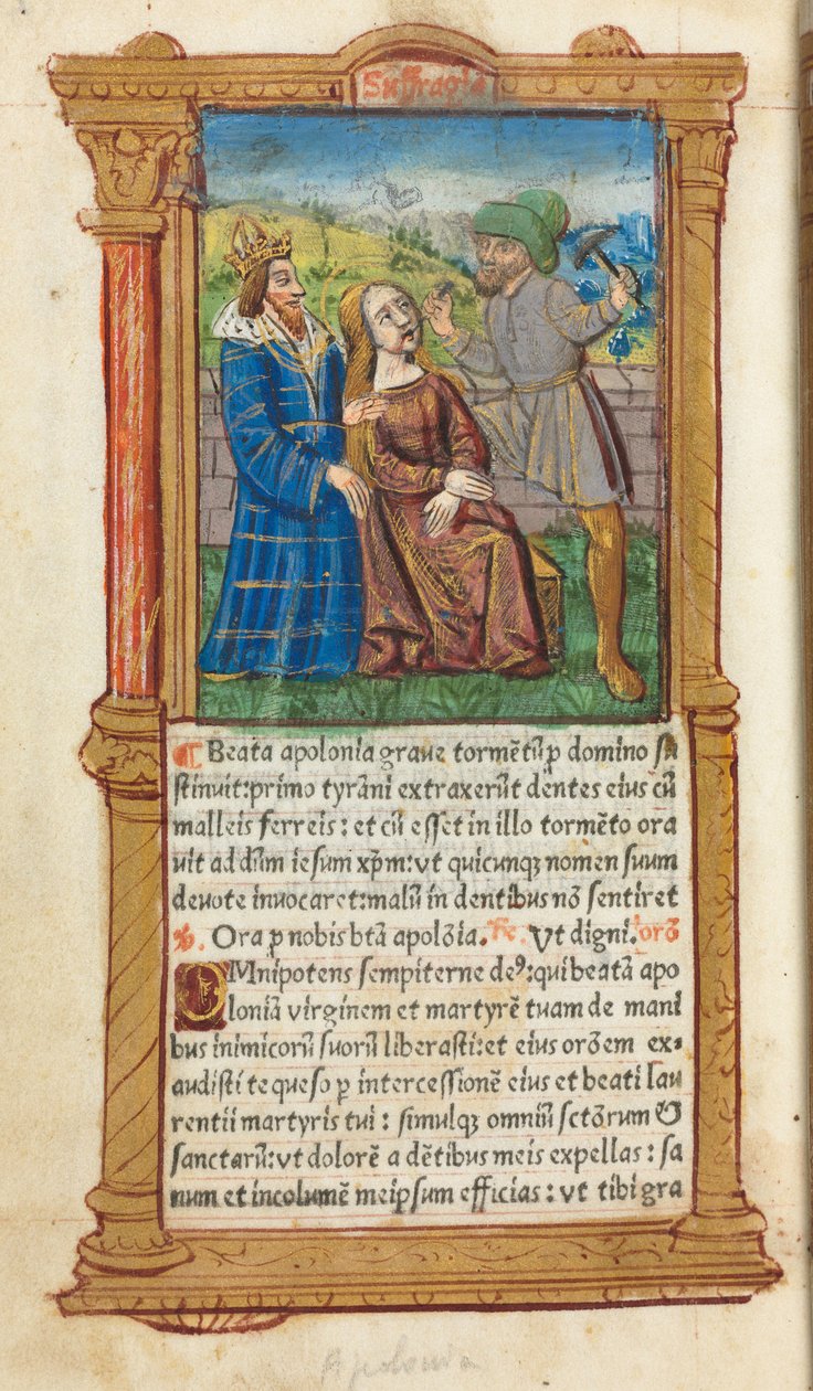 Trykt Timebog Brug af Rom: fol. 111v, Sankt Apollonia, 1510. af Guillaume Le Rouge