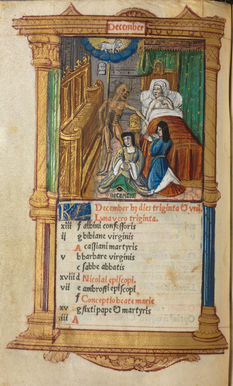 Trykt Timebog Brug af Rom: fol. 13v, december kalenderside, 1510. af Guillaume Le Rouge