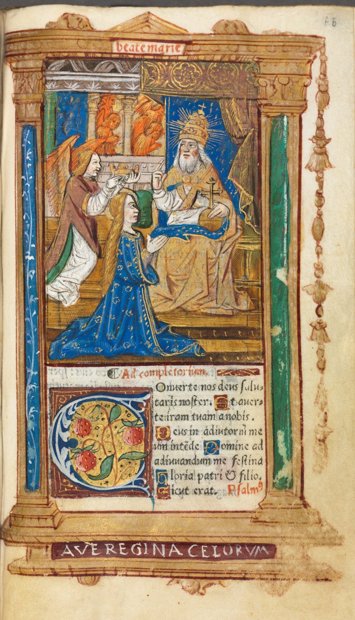 Trykt Timebog Brug af Rom: fol. 45r, Jomfruens kroning, 1510. af Guillaume Le Rouge
