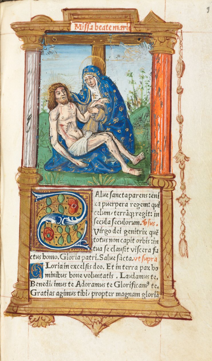 Trykt Timebog Brug af Rom: fol. 53r, Pieta, 1510. af Guillaume Le Rouge