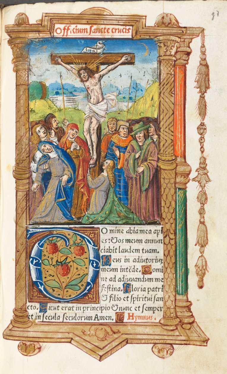 Trykt Timebog Brug af Rom: fol. 55r, Korsfæstelsen, 1510. af Guillaume Le Rouge
