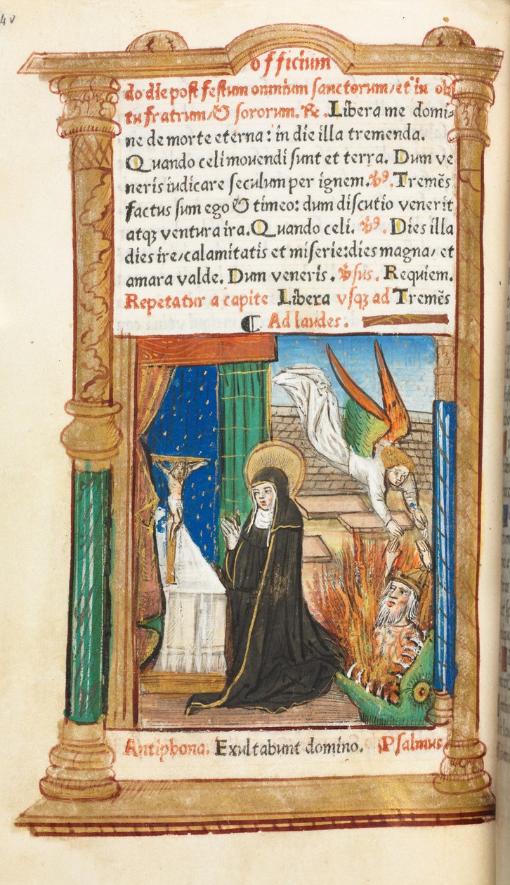 Trykt Timebog Brug af Rom: fol. 84v, Dominikansk nonne i bøn, 1510. af Guillaume Le Rouge