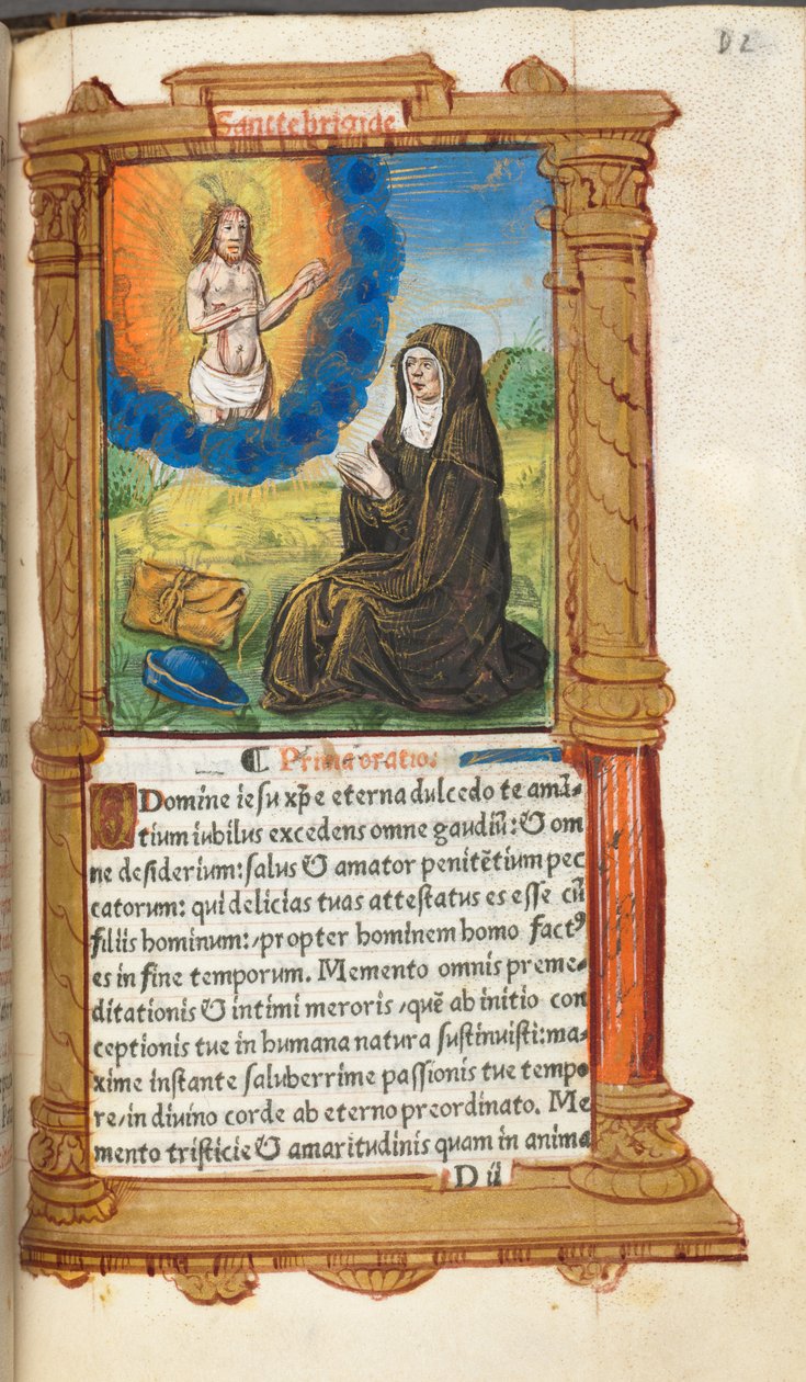 Trykt Timebog Brug af Rom: fol. 90r, Sankt Birgitta i bøn før en åbenbaring af Kristus, af Guillaume Le Rouge