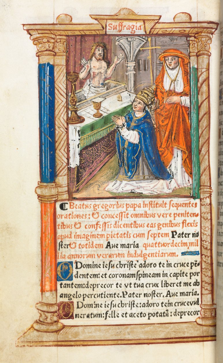 Trykt Timebog Brug af Rom: fol. 96v, Sankt Gregorius messe, 1510. af Guillaume Le Rouge
