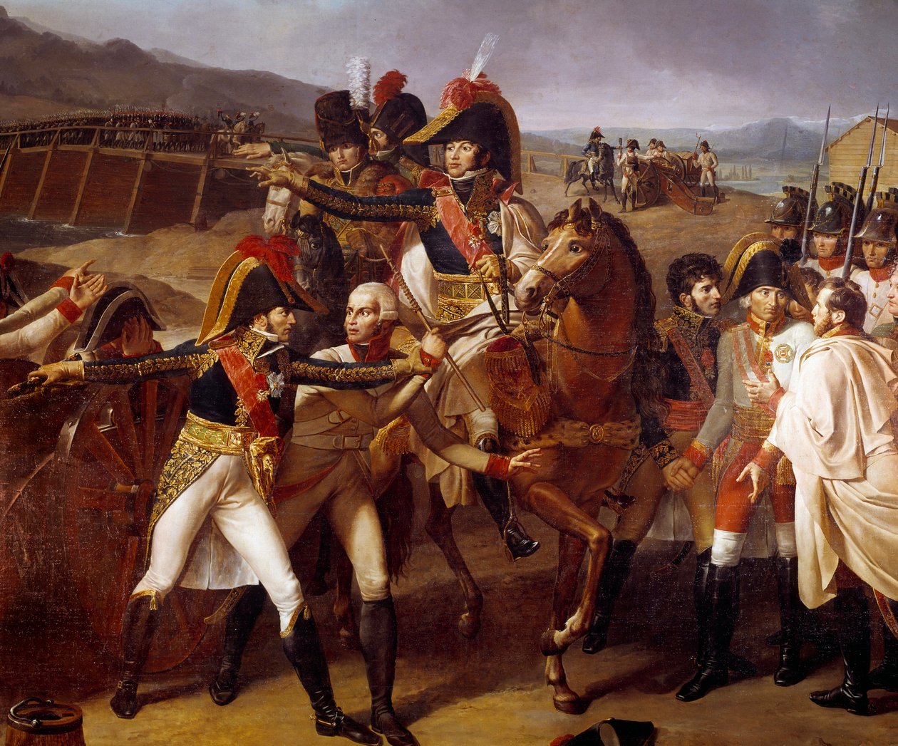 Overraskelse af broen Tabour ved Donau 14/11/1805 Marechaux Lannes og Murats sejr over prinsen af Auersperg. Detalje, der forestiller Jean Lannes, hertug af Montebello (1769-1809), Joachim Murat (1787-1815) under det første Donau-felttog. Smerte af Guillaume Lethiere