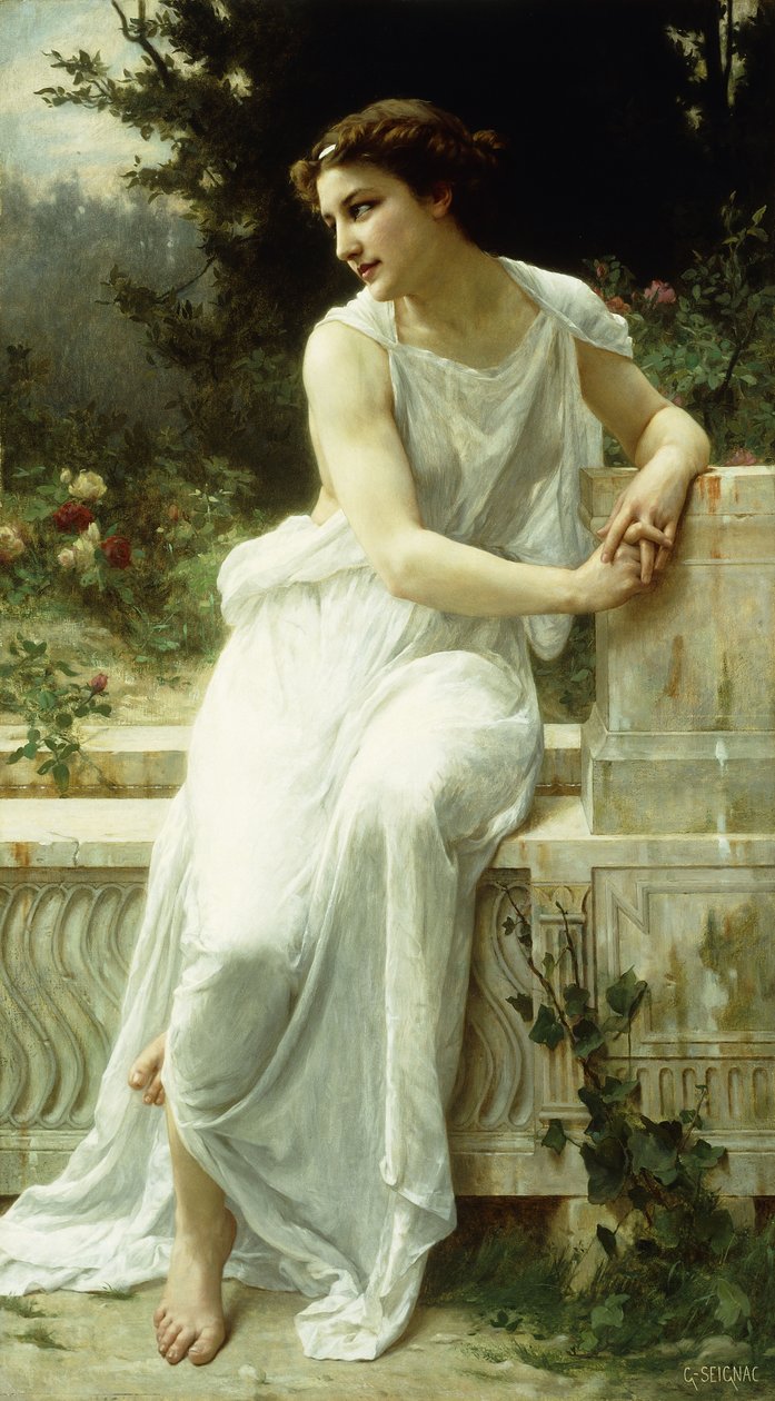 Pige fra Pompeji i en have; Ung pige fra Pompeji i en have, af Guillaume Seignac