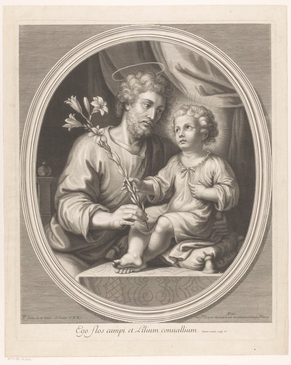 Christ Child rækker Saint Joseph en lilje af Guillaume Vallet