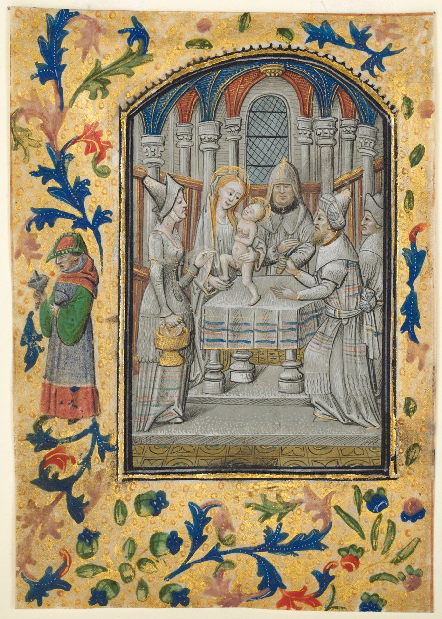 Blad fra en timebog: Besøget, ca. 1470-1480. af Guillaume Vrelant
