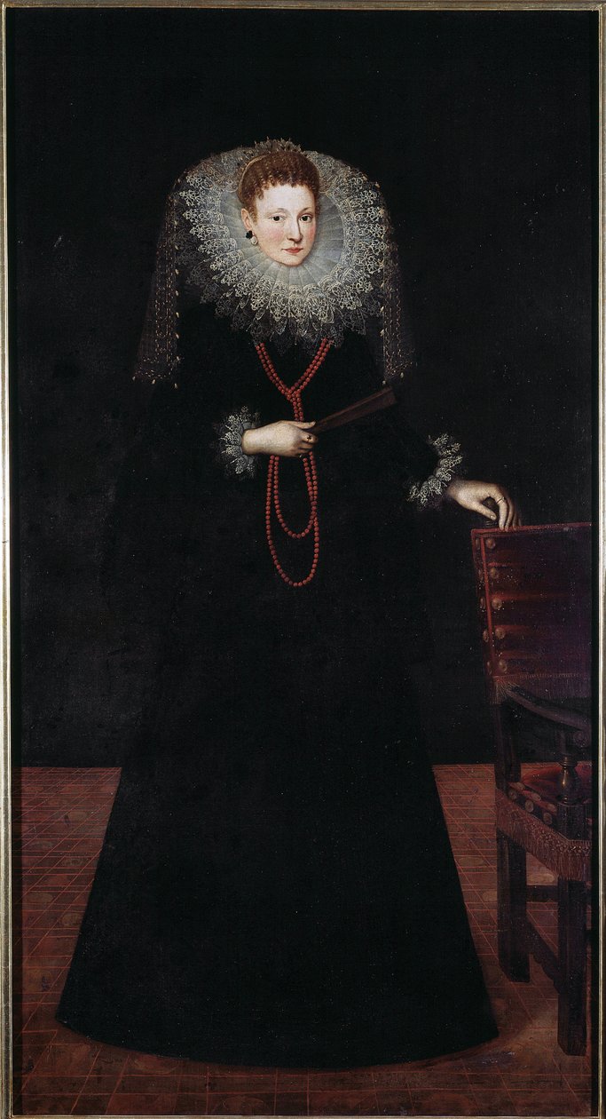 Portræt af en ædel dame fra Genova Maleri af Guilliam Van Deynen (1575-1624) 1610 Dim 225x120 cm Musei di Strada Nuova (ex Palazzo Bianco) Genes, Italien af Guilliam van Deynen