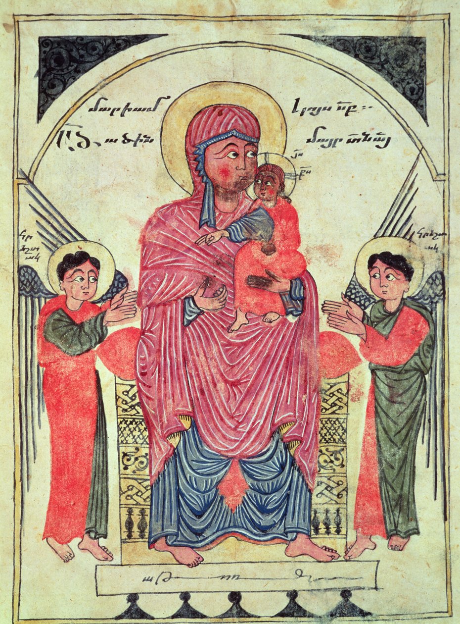 Ms 481 fol.8v Jomfru og barn med engle, fra et evangelium, 1330 af Guirages