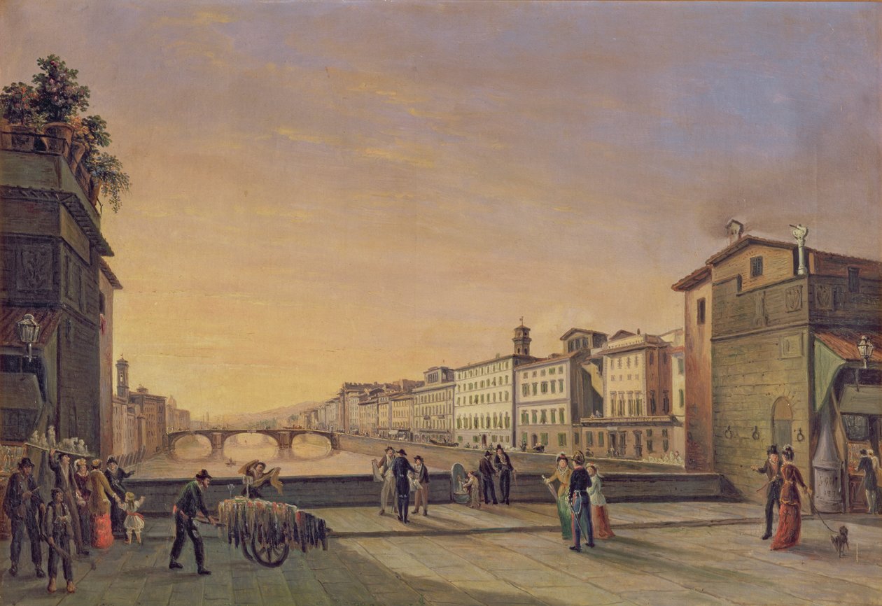 Udsigt over Arno fra Ponte Vecchio, Firenze af Guiseppe Gherardi