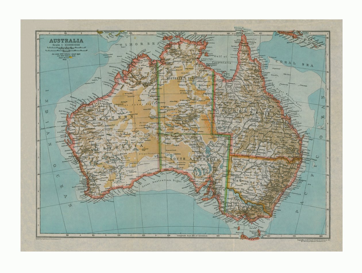 Kort over Australien, c1910 af Gull Engraving Company