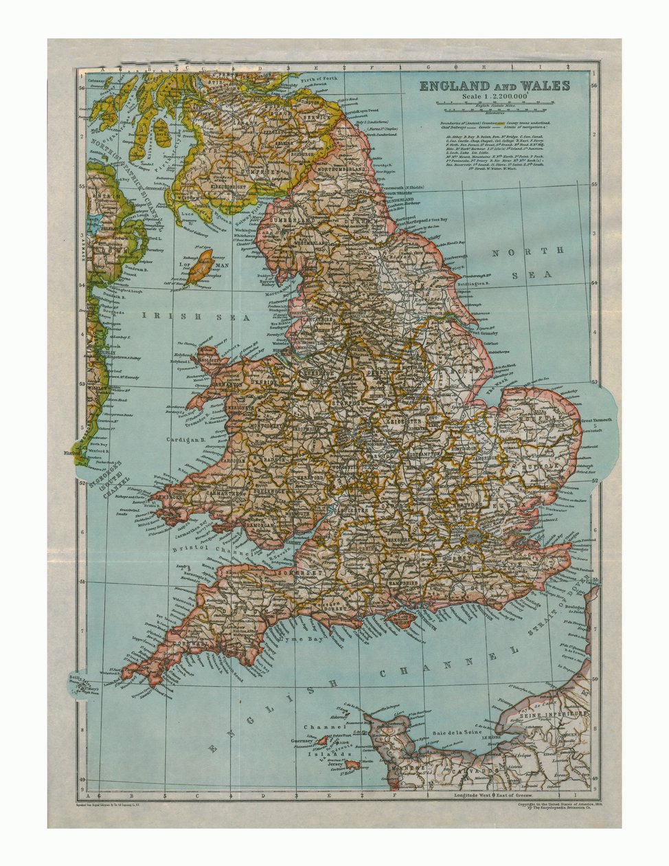 Kort over England og Wales, c1910 af Gull Engraving Company