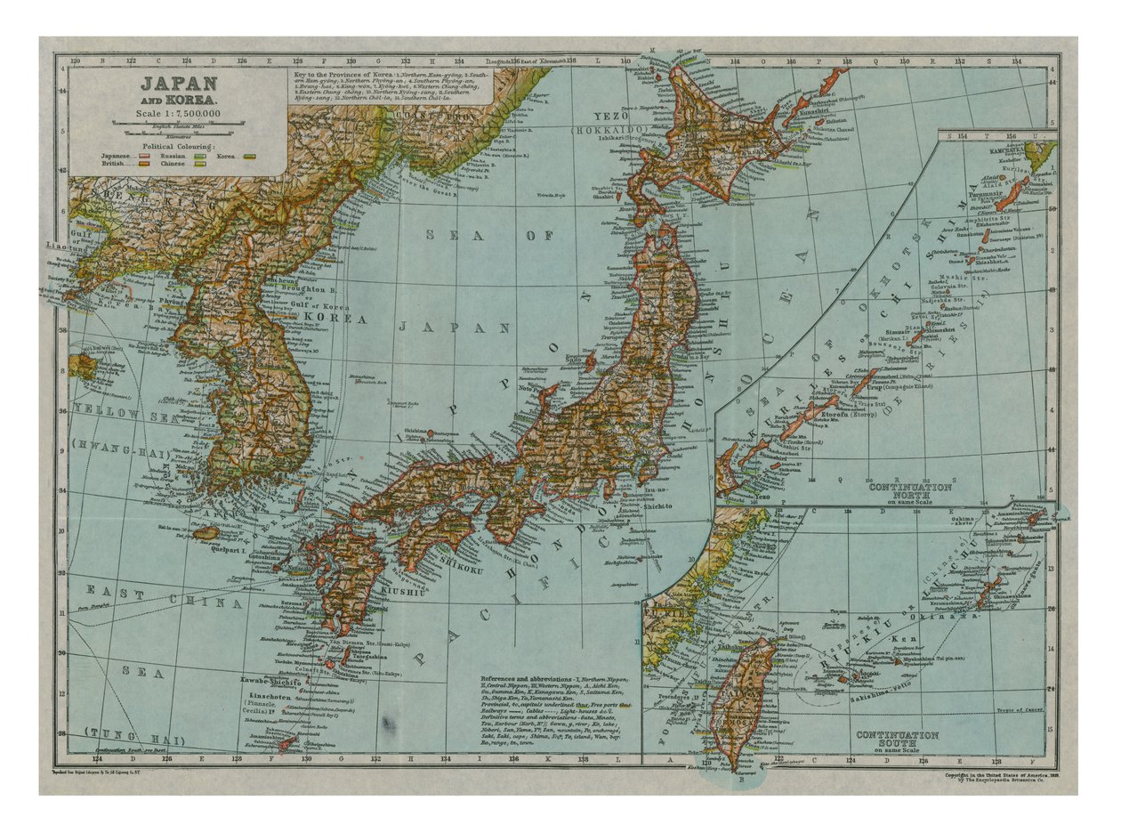 Kort over Japan og Korea, c1910 af Gull Engraving Company