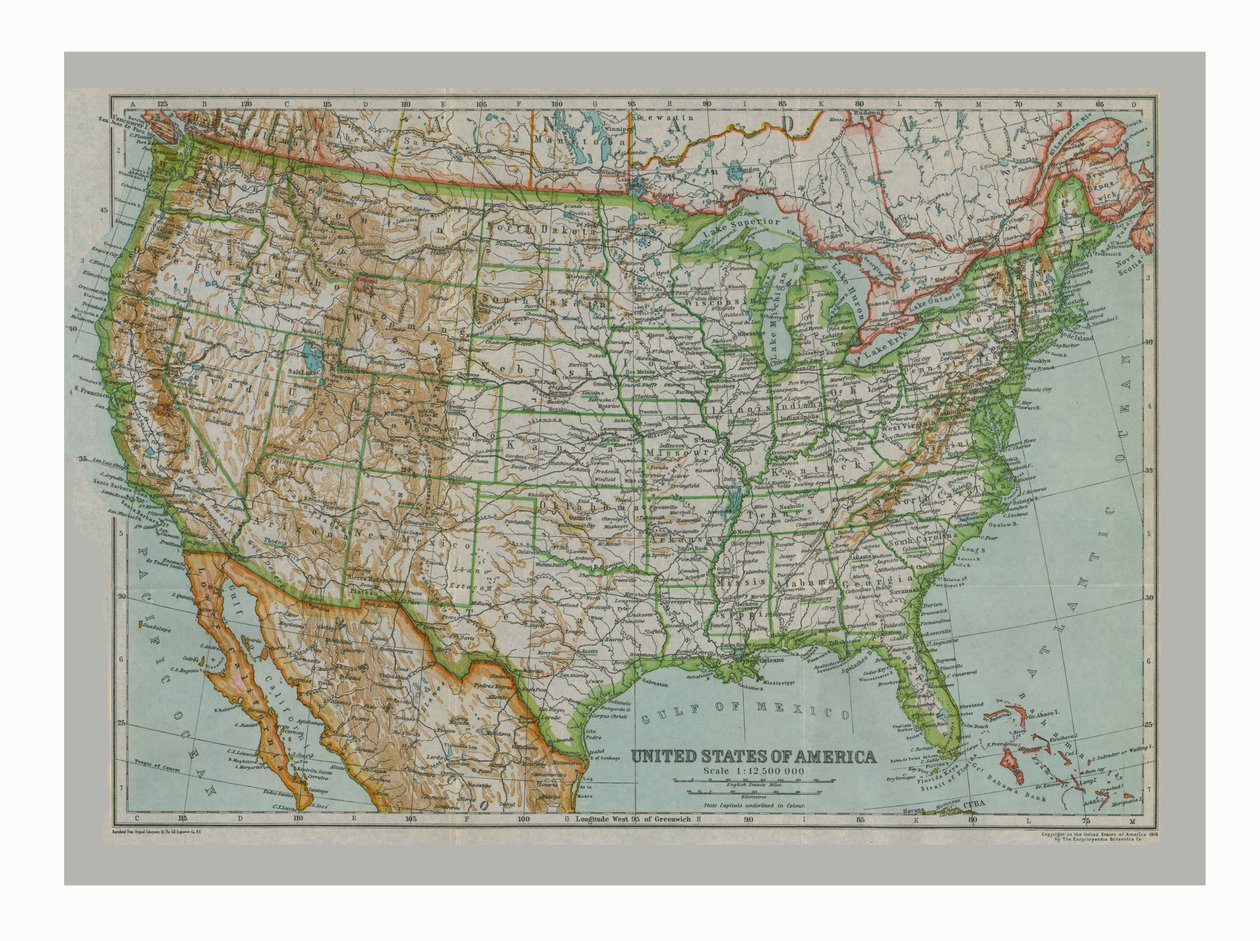 Kort over USA, c1910 af Gull Engraving Company