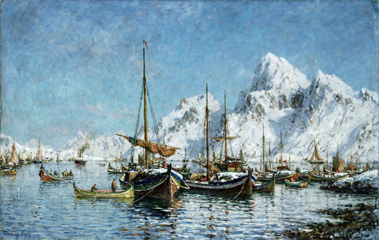 Fra Solvær Havn (olie på lærred) af Gunnar Berg