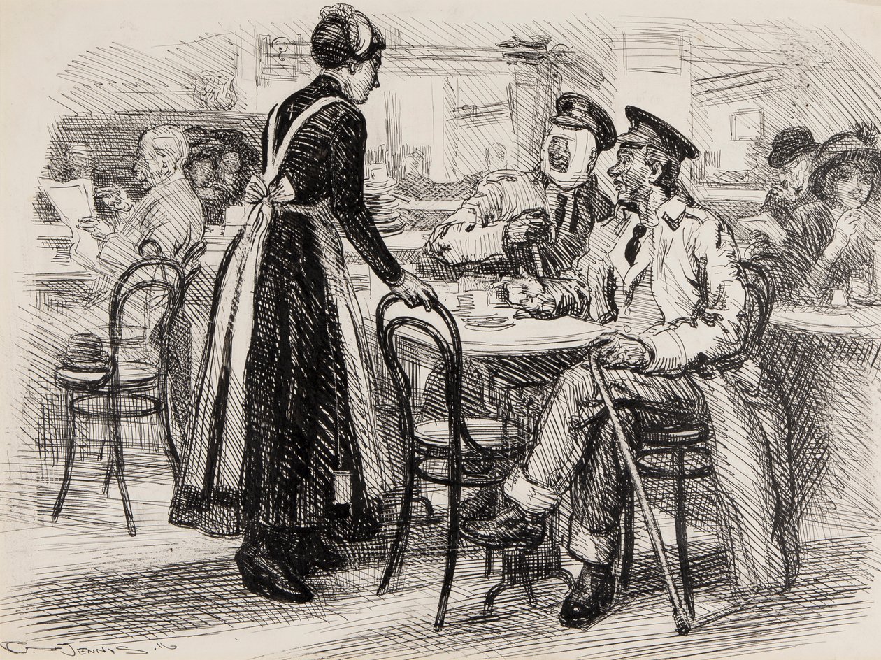 WWI tegneserie, sandsynligvis for Punch, 1916 (pen en blæk på papir) af Gurnell Charles Jennis
