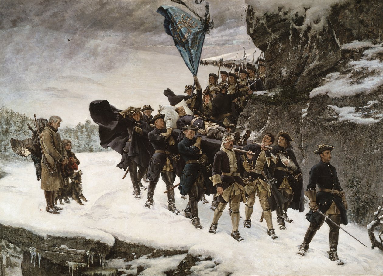At bringe kroppen af kong Karl XII af Sverige hjem af Gustaf Olaf Cederstrom