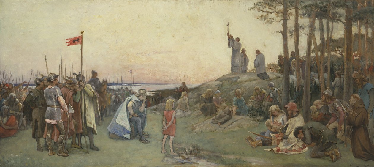 Ansgar prædiker kristendommen, 1889 af Gustaf Olaf Cederstrom