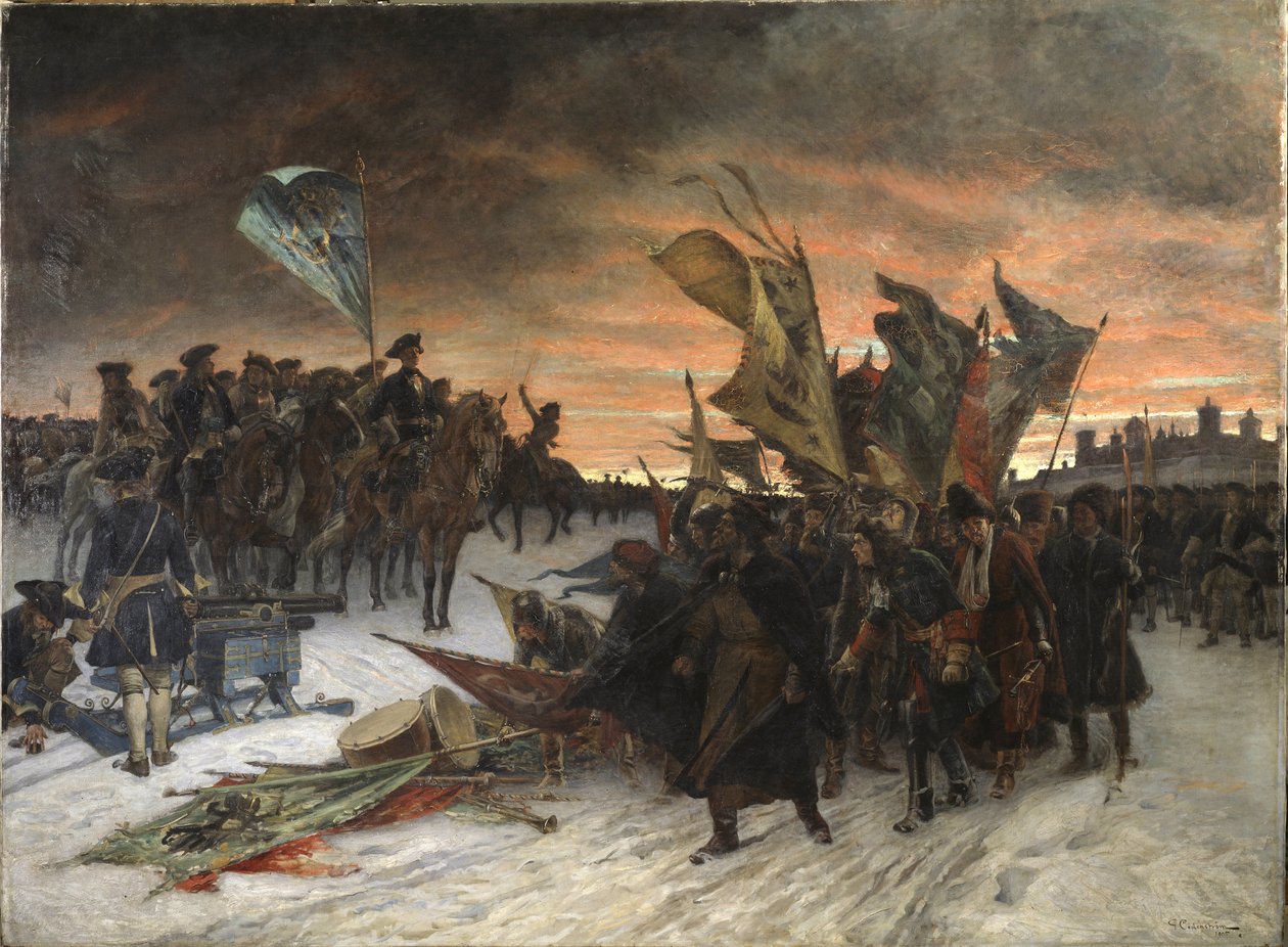 Slaget ved Narva (1700) - Narva, af Cederstrom, Gustaf (1845-1933). olie på lærred af Gustaf Olaf Cederstrom