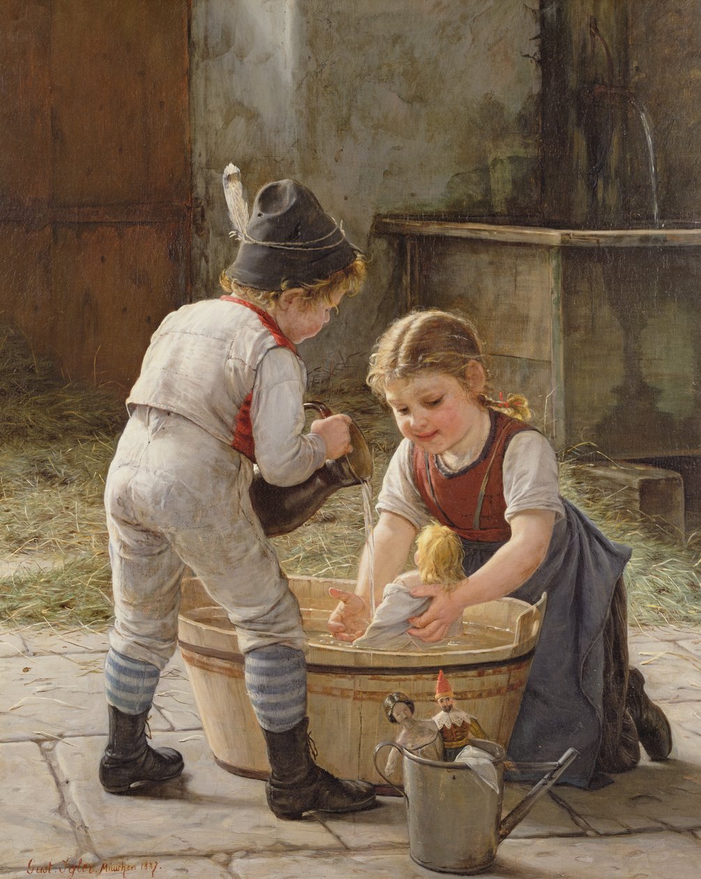 Bader hendes dukker af Gustav Igler