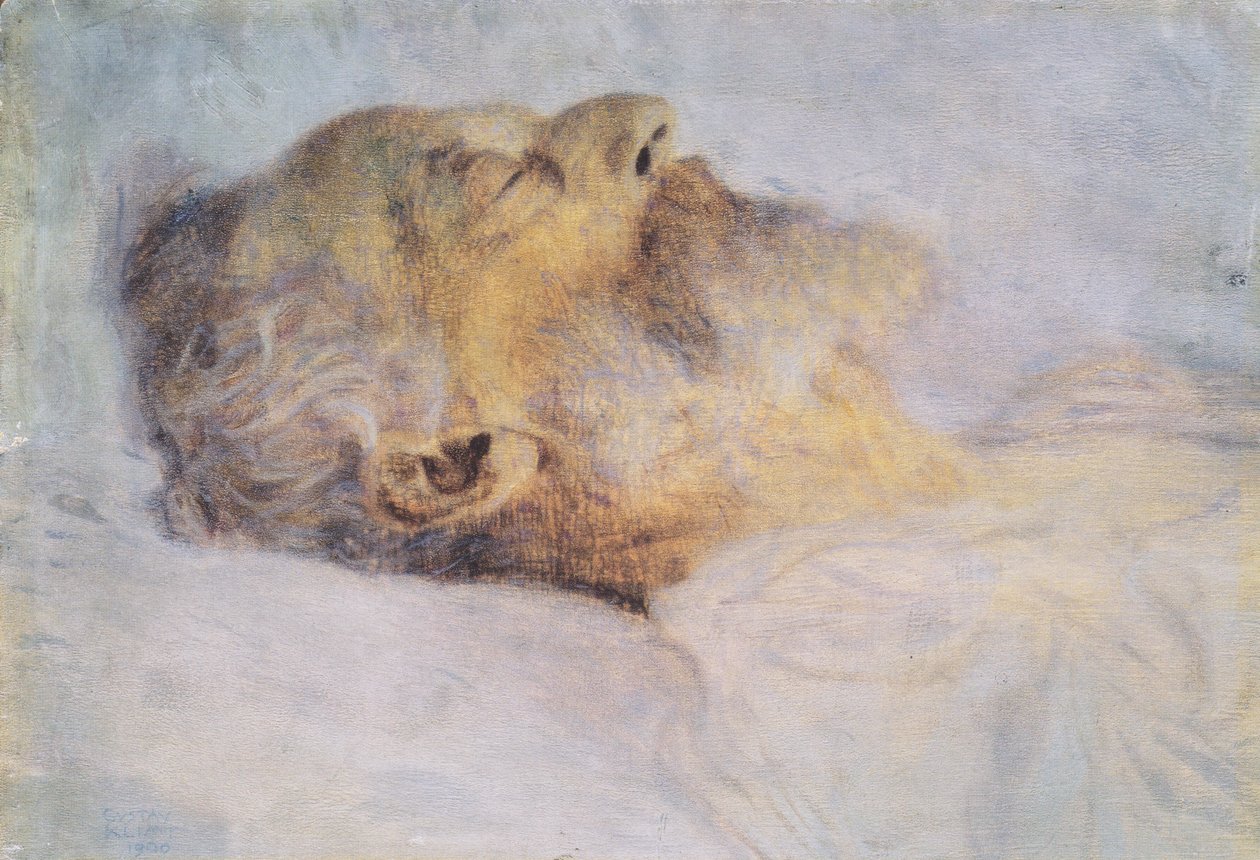 Gammel mand på sit dødsleje af Gustav Klimt