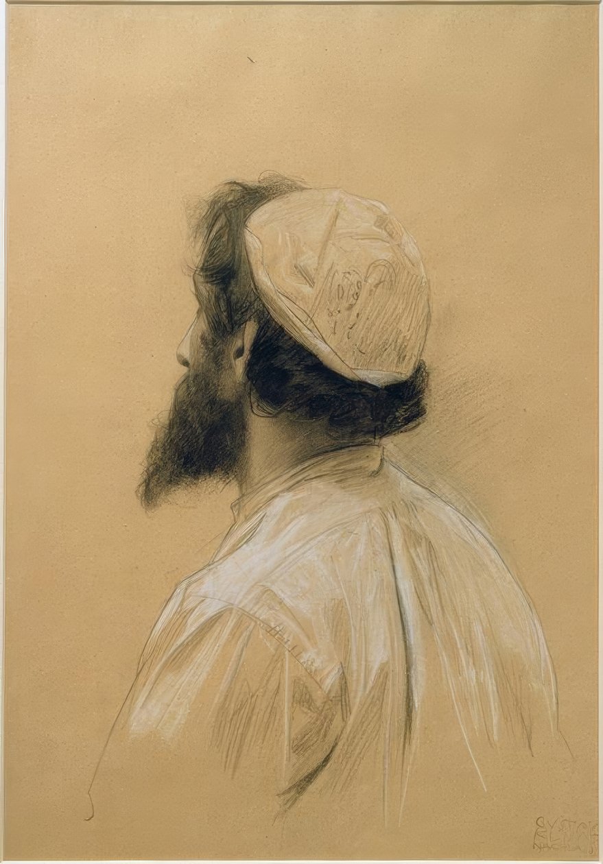 Skægget yngre mand med kasket i mistet profil ... af Gustav Klimt