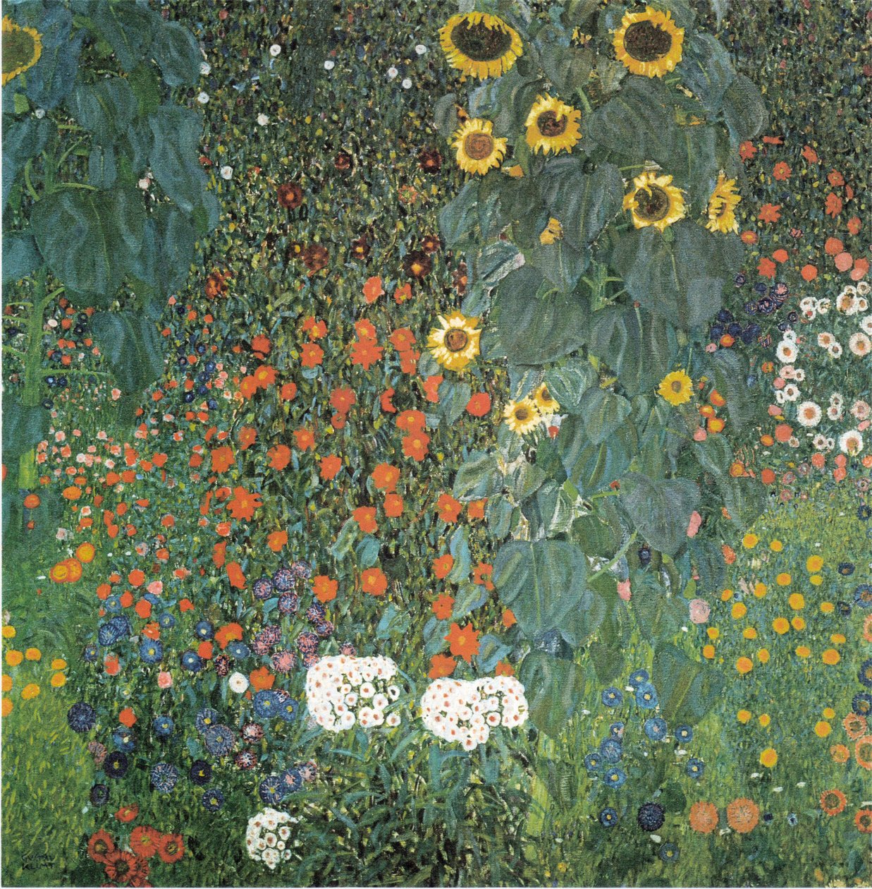 Sommerhave med solsikker af Gustav Klimt