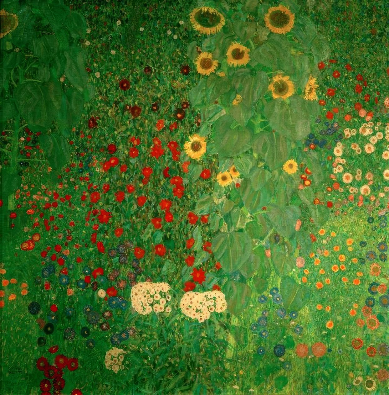 Sommerhave med solsikker af Gustav Klimt